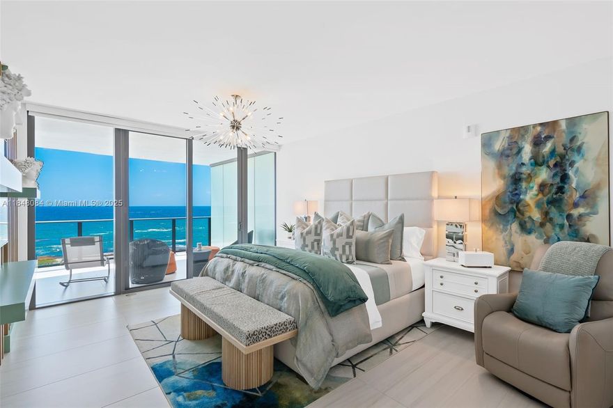 Residence 504 at Solemar is a thoughtfully furnished 3BD/3.5BA flow-through home, capturing sweeping ocean views to the east and intracoastal vistas to the west from its 5th-floor perch. This residence showcases upgraded dove matte flooring, custom millwork, integrated Sonos sound, and fully built-out closets throughout. Floor-to-ceiling glass invites natural light across the open-plan layout, while the extended balcony creates an ideal setting for indoor-outdoor living. Perfectly positioned next to the Marriott and just minutes from the Pompano Pier. Residents enjoy elevated amenities: sunrise and sunset pools, ocean view fitness center, sauna, steam room, wine room, club lounge, and dedicated concierge with beachside umbrellas and chair service.