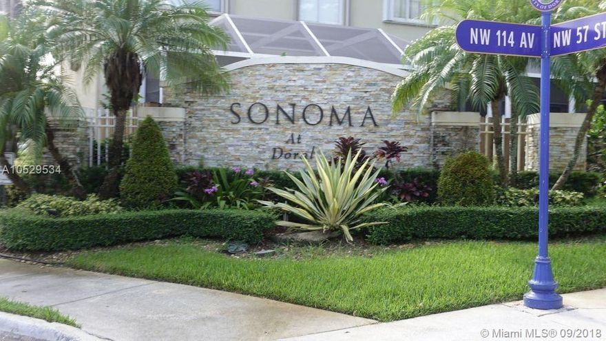 Spacious 4 Bedrooms, 3.5 bathrooms Townhome in the prestigious Condominium Sonoma. Guard gated community centrally located, near downtown Doral and Doral City Place. Open kitchen format with separate dining and living area. Upgraded bathrooms, tiled floors in first level and laminated in second. Property has garage and also space for 2 car in the driveway. Beautiful bricked patio to enjoy  a great BBQ with  family and friends. Ready to Move IN. A+ Schools nearby. Very close to restaurants, Malls and Highways.