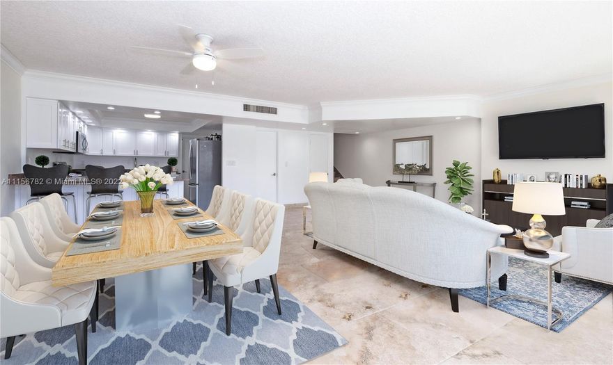 One of a kind condo townhouse just across the street from the beach. Best of both worlds: enjoy your 2 story townhouse with private entrance from driveway and from the garage, while having access to 5 star condo building amenities that include 2 pools, tennis court, barbecue area, recreation area, men and women gym and sauna and much more. Updated bathrooms and kitchen, all marble floors, ocean views from primary bedroom and balcony. Separate laundry room with washer, dryer and sink inside the unit. Open concept first floor. Two garage parking spots. Don't miss out on this unique opportunity!