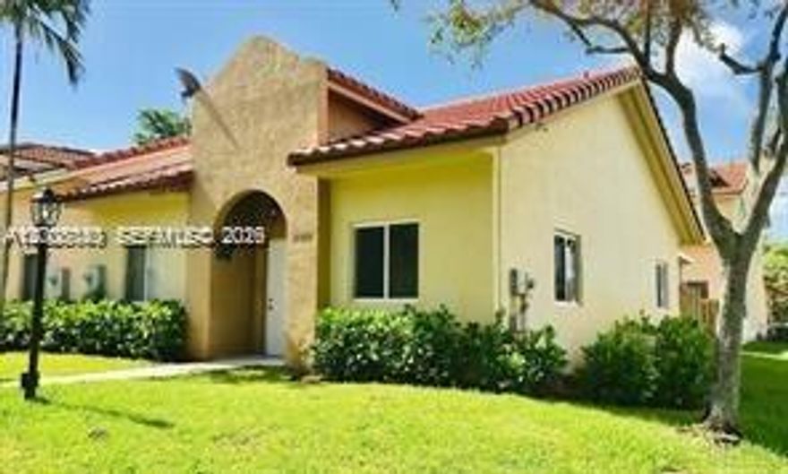 One of a kind Corner Villa in move-in conditions. Priced to sell, unit has 2/2 with high ceilings and convenient layout. Unit was built in 2001 with roof and A/C unit from 2018. Kitchen updated in 2019 with beautiful granite countertop. Unit also features stainless steel appliances, tank-less water heater, washer and dryer in unit, patio and 1 parking space assigned. Community offers club house, large pool, fenced kid's pool area, kid's playground and plenty of guest parking. Quiet community with security patrol. Won't last long!!! Make your appointment today. See broker's remarks for instructions.