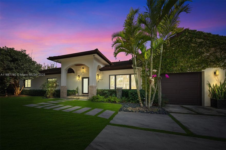 Experience luxury living at its finest in this exquisite South Miami home, perfectly situated on a private, tranquil street. This stunning residence boasts soaring ceilings, elegant high-hat lighting, and seamless surround sound throughout. The gourmet Ital Kraft kitchen features premium Thermador appliances, ideal for culinary enthusiasts. Indulge in the spacious primary suite with a custom walk-in closet and a spa-inspired bathroom retreat. Impact windows, plantation shutters, and a tankless gas water heater ensure comfort and peace of mind. Step outside to your backyard oasis — a covered patio, sleek saltwater heated pool, and lush artificial turf create the perfect setting for relaxation and entertaining.