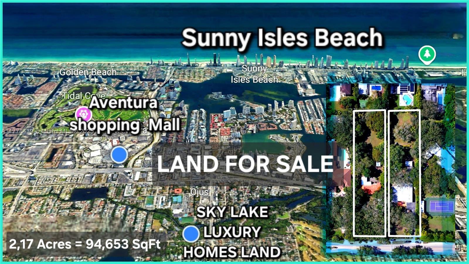 See Video & come on April 15, Happy Hour 6 PM-8 PM at Keyes Aventura, Call Us or WhatsApp Realtor for RSVP & Informations. This is 1/8 Ownership, We're offering a 1/8 portion of this exceptional development opportunity or (10,000 to 12,000 SqFt) with the goal of forming a partnership to subdivide the property into 8 individual lots for Luxury single-family homes. The full lot of 94,653 SqFt is also available for $ 7 M.
(See survey) Great Value, less than $ 75 SF, Market Value $ 100 SF,
Local;18820 & 18840 NE 22nd Ave, Miami, FL 33180 (Private Properties, Don't go without appointment). Strategically located near Aventura, The Beach & I-95.
This combined property offers unbeatable rare potential in a rapidly growing area, w/high appreciation: