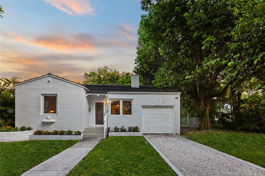 Lovely Mediterranean Coral Gables home with 3-Bedrooms, 3-baths on a large 8,475 sq. ft. lot with plenty of room to expand or build a pool. Beautiful wood floors, vaulted ceilings, impact windows and doors. Great family room, living and dining, wood burning fire place and beautiful natural light. Kitchen has wood cabinetry and stainless steel appliances, home has a one car garage and is only a short walk from downtown coral gables and its many restaurants and business district.