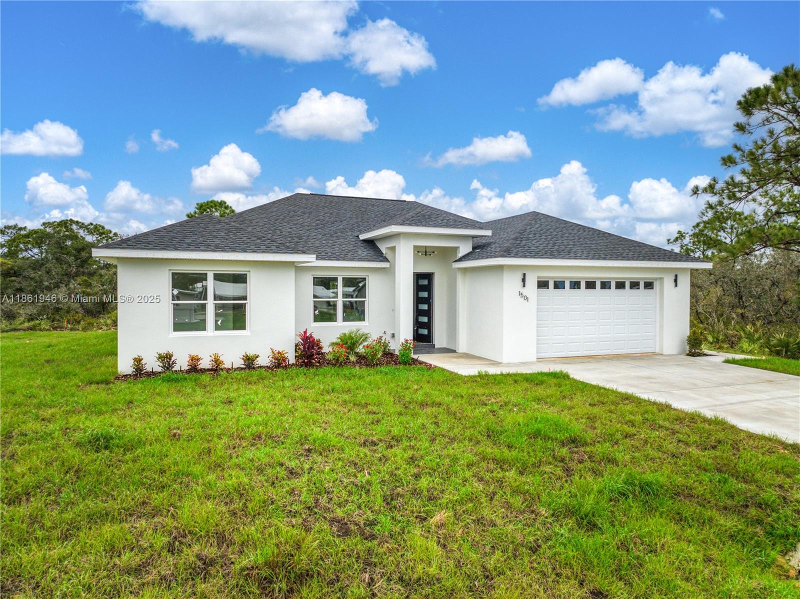 Brand new construction in Sebring County Estates! This 3-bedroom, 3-bath home offers 1,723 sq ft of living space (2,542 sq ft total) and is designed with a desirable split floor plan for added privacy. The interior features durable, stylish LVP flooring and a modern kitchen equipped with a full suite of Samsung appliances, including refrigerator, stove, dishwasher, and over-range microwave. Enjoy indoor-outdoor living with an open lanai patio overlooking a large backyard, perfect for entertaining or relaxing. An attached 2-car garage adds convenience and functionality. With a septic system in place and thoughtful design throughout, this home blends comfort, practicality, and modern appeal in a sought-after neighborhood.