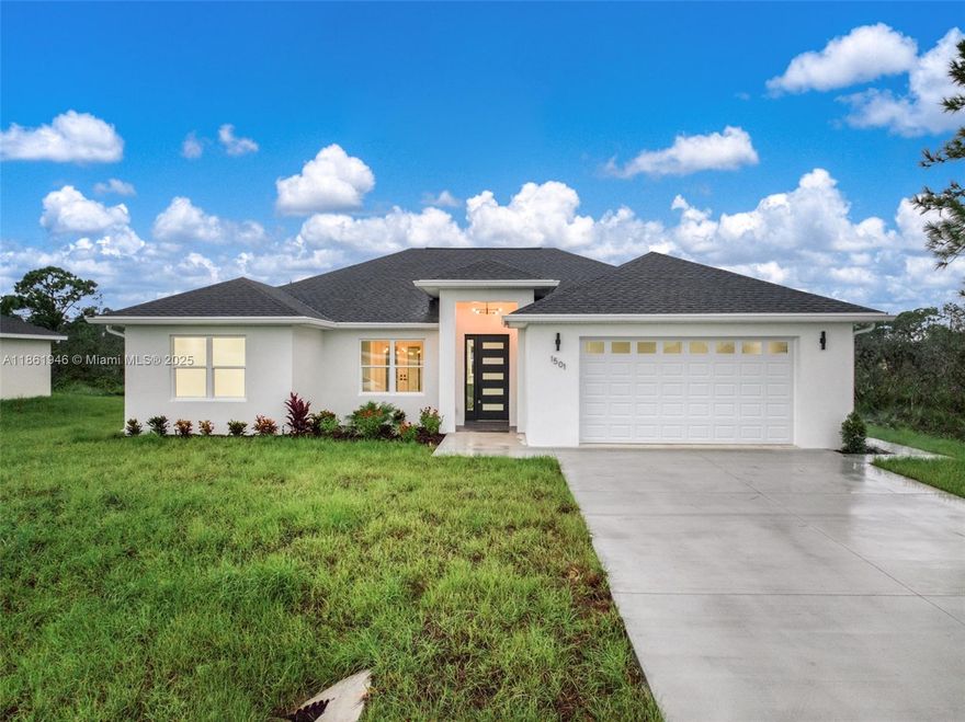 Brand new construction in Sebring County Estates! This 3-bedroom, 3-bath home offers 1,723 sq ft of living space (2,542 sq ft total) and is designed with a desirable split floor plan for added privacy. The interior features durable, stylish LVP flooring and a modern kitchen equipped with a full suite of Samsung appliances, including refrigerator, stove, dishwasher, and over-range microwave. Enjoy indoor-outdoor living with an open lanai patio overlooking a large backyard, perfect for entertaining or relaxing. An attached 2-car garage adds convenience and functionality. With a septic system in place and thoughtful design throughout, this home blends comfort, practicality, and modern appeal in a sought-after neighborhood.