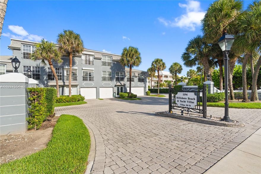 Spacious 3-bed, 2.5-bath townhome located in the heart of the prestigious Hillsboro Mile. This two-story, two-car garage home is just steps away from the Intracoastal and a privately deeded beach. Upon entering, you'll find a spacious, bright, and open floor plan. The kitchen is equipped with solid wood cabinets, granite countertops, and stainless-steel appliances. Enjoy the peaceful garden views from your open patio and screened balconies. Experience a resort-style lifestyle with low monthly HOA fees and access to a private pool and hot tub, while being conveniently close to shopping, major highways, entertainment, top restaurants, and desirable Deerfield Beach. This is well-cared for REDUCED Estate Sale is just waiting for your own personal touch to call it home!