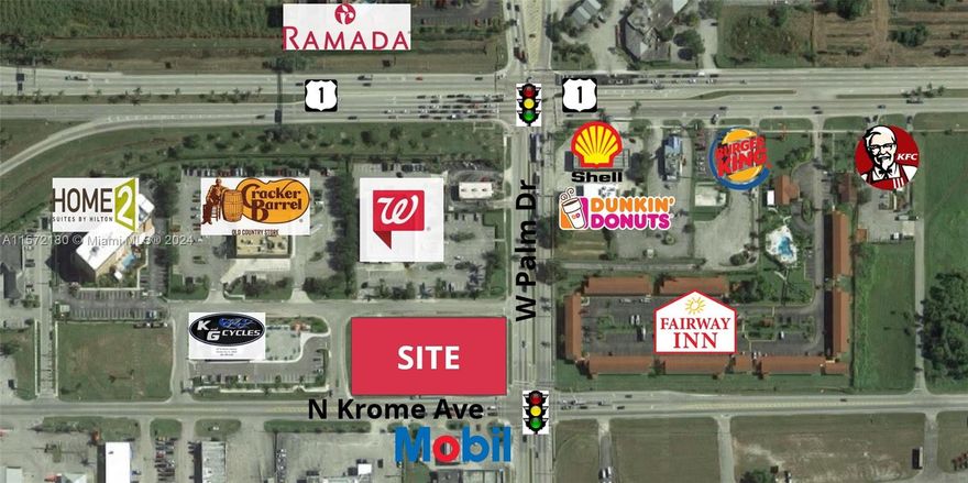 Corner lot on very busy intersection, ideal for Retail, Restaurant or Bank. 1 block from US-1 & FL Turnpike (Gateway to FL Keys). Surrounded by Walgreens, Starbucks, Cracker Barrel, Home2 Suites by Hilton and Circle K gas station. Just blocks from Florida City's City Hall and Police Department. Numerous hotels and quick service restaurants are nearby, including Ramada, Best Western, Burger King, KFC, Denny's, Dunkin' Donuts, etc.