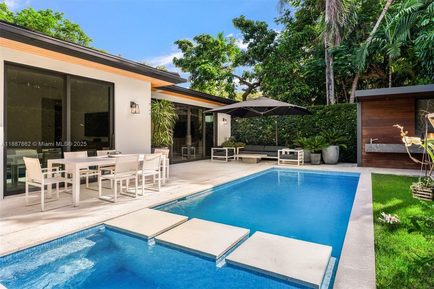 This stunning FURNISHED/TURN KEY single-story 2 bed, 2.5 bath residence offers 1742 sqft of living space on a 5650 sqft lot. This home was fully gutted down to the studs and renovated in 2019 with top-of-the-line finishes. The home features double reinforced concrete walls, impact glass, generator, central heating/cooling, a heated pool with jacuzzi, and a one-car garage. Some interior highlights include concrete floors, a smart home system with Lutron lighting, Sonos speakers, Camera security system, electric blinds, and custom kitchen/bathroom cabinetry. An entertainer’s dream with every detail kept in mind inside and outside of the home. This home is truly perfection, which blends luxury, comfort, and convenience.