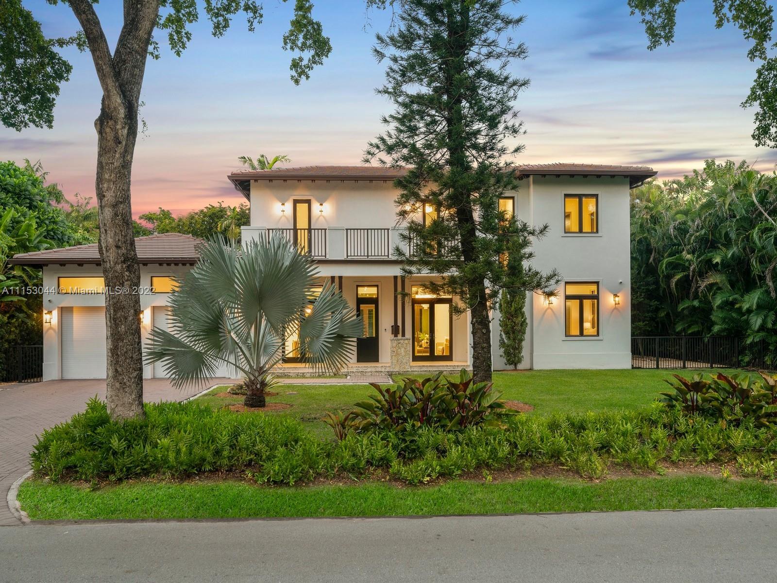 Gorgeous two-story modern estate located in the heart of Coral Gables. This recently built 2020 home offers a spectacular open concept flrplan, featuring exquisite finishes & details including high ceilings & beautiful white marble & wd flrs throughout. Discover expansive formal living & dining rms leading to a custom gourmet kitchen w/stunning cabinetry, Subzero & Wolf appl, gas stove & spacious family rm overlooking the serene outdrs. Lavish Master suite located upstairs, offering balcony & private terrace w/custom designed putting green, WIC & spa-like bath w/ floating tub & shower. Find ample rm to entertain w/ large covered terraces, summer kitchen, & glowing pool w/ deck jets. Additional Features: imp windows/drs, all bedrms are en-suite, laundry rm, 2-car gar with space for lifts.