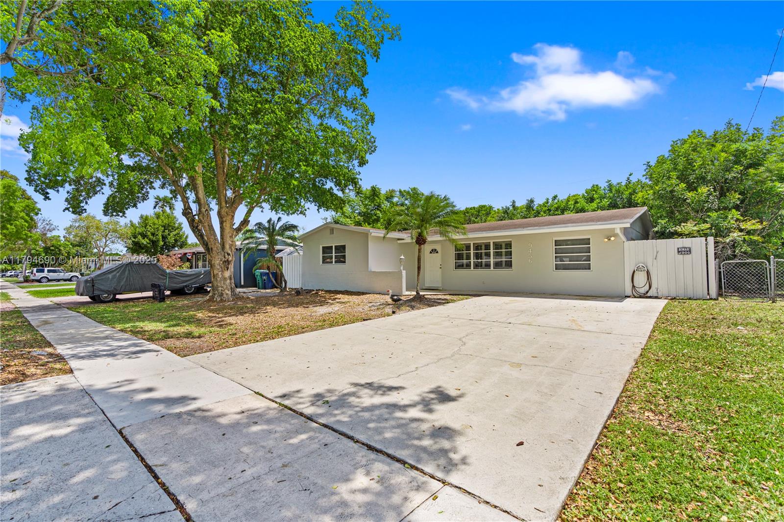 Spacious 3-bedroom/ 2-bathroom home located in the heart of Cooper City. Home has a new AC installed in 2019, newer roof, new electrical panel installed in 2021, and a fenced-in yard. Large screened-in patio overlooking the huge backyard with room for a pool. Built-in closet cabinets and laundry room. Great family-oriented community with great schools. Shopping, restaurants, and parks all nearby.