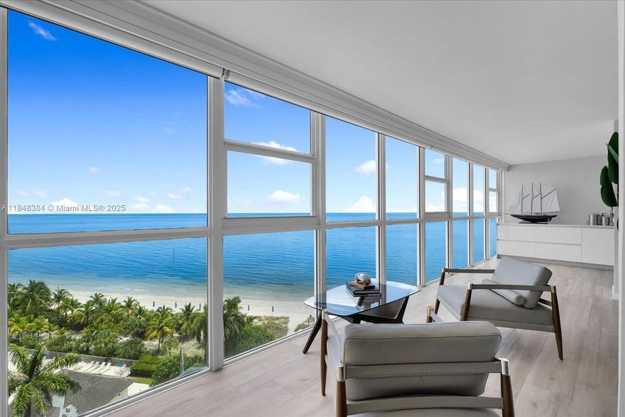 Wake up each morning to breathtaking ocean views and sunrise vistas from this beautifully remodeled 3-bed, 3-bath residence at Mar Azul, a boutique waterfront condominium in Key Biscayne. With expansive water views and designed with elegance and comfort in mind, this fully furnished home features spacious bedrooms with en-suite bathrooms, a grand open-concept kitchen and living area ideal for hosting and entertaining, and an office overlooking the sea for serene productivity. Mar Azul offers exclusive beach access with chairs and umbrellas, a sparkling swimming pool, BBQ areas, a clubhouse, and a fully equipped gym, all within a gated, full-service property. Tenant to pay 13% short term taxes for leases less than 6 months. Easy to show and video available!