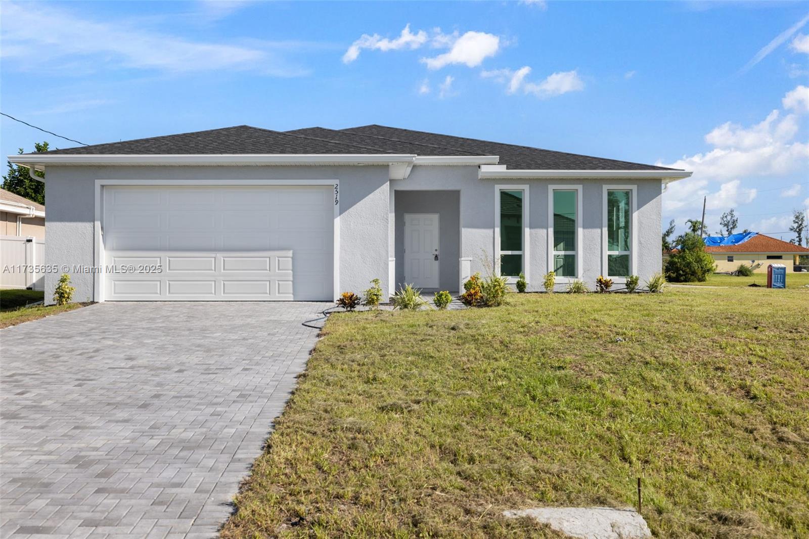 Newly built in 2023, this 4-bedroom, 2-bathroom home offers a spacious, split floor plan for added privacy. It has a 2-car garage, space for a pool and a large terrace perfect for enjoying indoor and outdoor living. The open layout includes high ceilings and a versatile den that offers ample space for either a home office, family room or additional dining room. The chef-inspired kitchen features soft-close solid wood cabinets, quartz countertops, a large island, and stainless steel appliances. The master suite has double walk-in closets, separate shower and double sinks. The guest rooms are spacious and have plenty of storage space. Perfect for modern living in a great location!