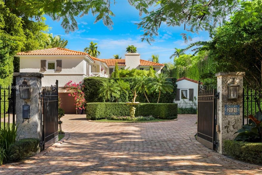 Enjoy coveted Sunset Island living in this beautiful 2 story WF residence on Sunset Island IV, the most walkable of the 4 Islands. Enter through private gates to a circular driveway leading to a magnificent verdant courtyard garden that opens to a 6BD,5+1BA home. 15,750 SF lot, 75’ WF, private dock, boat lift, natural light through entire home, fine marble & hardwood floors, large hurricane impact La Finestra windows. Renovated gourmet kitchen w/ top-of-the-line appliances, formal dining room, expansive bedrooms, spa-like principal bathroom, walk-in closets, guest house & 2 car garage. Outdoors curated for entertaining surrounded by greenery of soaring hedges w/ an oversized pool, summer kitchen & your very own sand beach complete w/a bench swing to sway along w/ the calming ocean breezes.