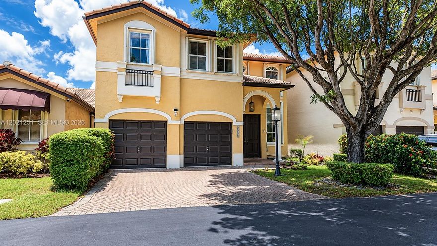 Live Limitlessly in this beautifully maintained townhome located within the quiet, gated community of Costa Bella at Doral. Featuring 4 bedrooms upstairs, 2.5 bathrooms, a 2-car garage, brand-new flooring, soaring vaulted ceilings, and a spacious layout designed for everyday living and entertaining. Enjoy a separate dining room, large eat-in kitchen overlooking the family room, and inviting living spaces throughout. The oversized primary suite is complemented by three additional bedrooms upstairs. Step outside to your private, lush backyard retreat with brick pavers and mature landscaping creating a peaceful escape. Complete with accordion hurricane shutters on all doors and windows and ideally located with easy access to the Turnpike, shopping, dining, and all that Doral has to offer.