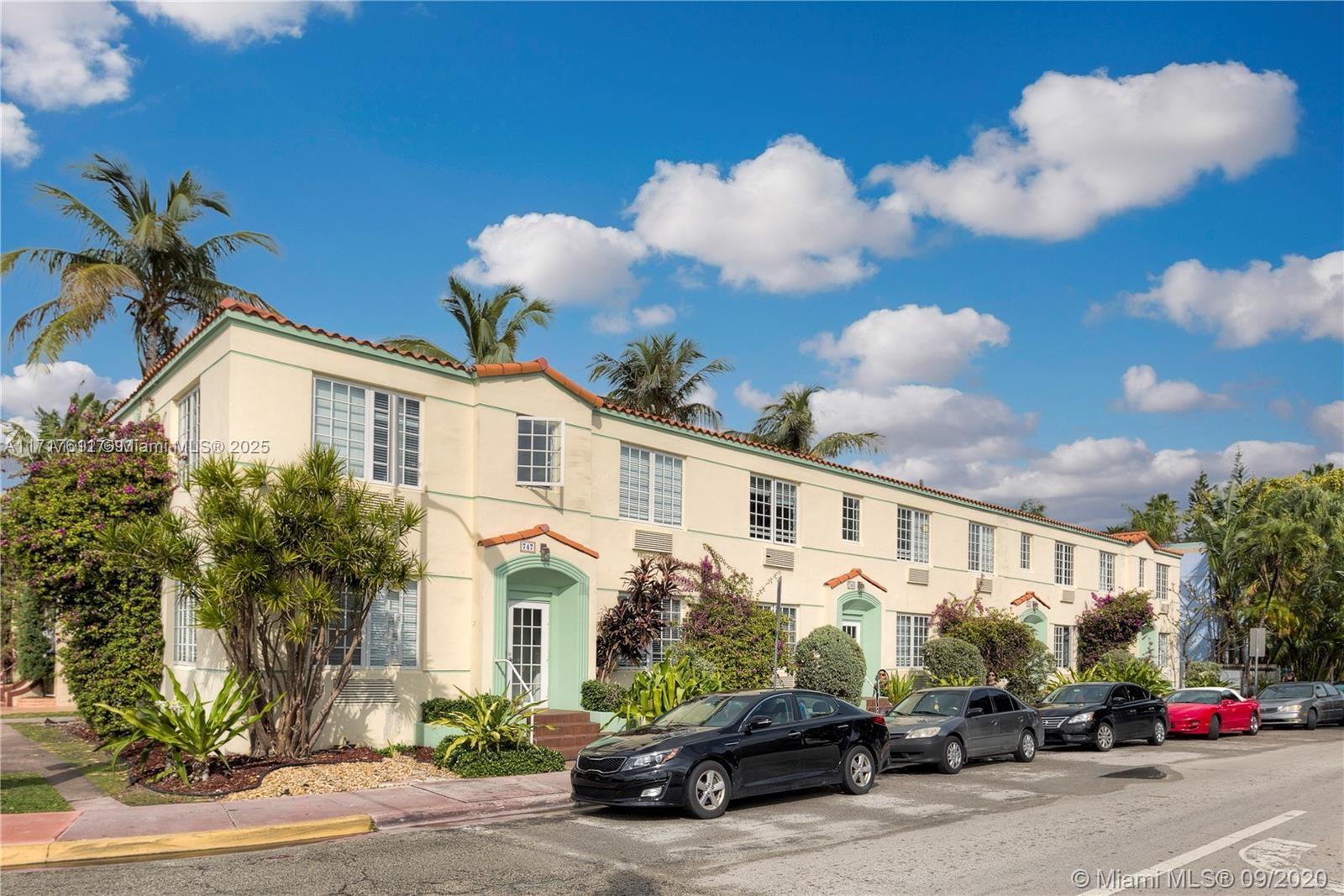 Fabulous & bright Jr. 1 bedroom apartment just a couple blocks from Lincoln Road in the gem of a Mediterranean Revival style Santana Condominium w/ a great sunny south-facing view. Renovated bathroom, entire unit just painted, shellacked the wood floors. Quiet & well-maintained building only has 16 units & was redeveloped in 2008. Officially a studio but is laid out more like a 1 bedroom. Unit features impact windows, hardwood floors, separate living room, galley kitchen, front & back entrance, Gas range. Brand new AC. Laundry located on site at the building. Unit is fully furnished, tastefully decorated, and available immediately. Rent includes water, sewer, trash. 1st, Last, & Security is a must. 1 year lease, no smoking. Would consider 6 mo lease for a higher monthly rent. Pets OK.
