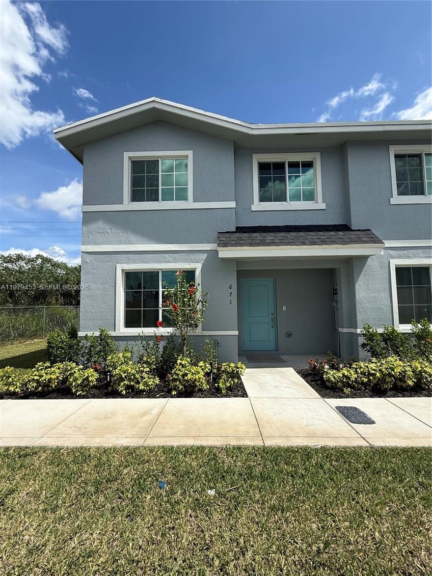 Brand new 2025 corner townhome offering modern design and exceptional value! This spacious home features 3 bedrooms, 2 bathrooms, and a versatile downstairs den perfect for a home office or additional living space. The primary suite includes large closets and dual sinks in the bathroom for added comfort and convenience. The modern kitchen showcases granite countertops and stainless steel appliances, while hurricane impact windows provide peace of mind. Washer and dryer are also included. Enjoy very low HOA fees and no CDD. Seller is offering $15,000 toward Buyer’s closing costs when using the Seller’s preferred lender. Schedule your private tour today!