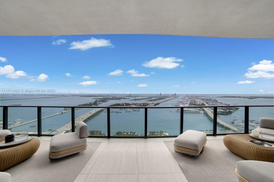 Penthouse Living Redefined in Miami’s Most Prestigious Building, a Zaha Hadid Masterpiece. Experience true penthouse living in this full-floor sky mansion on the 51st floor of One Thousand Museum. With 10,338 square feet of interior space and a 1,200 square foot balcony, this residence offers 360-degree views of Biscayne Bay, Downtown Miami, and the Atlantic Ocean. Features include 5 bedrooms, 6.5 bathrooms, staff quarters, 4-car parking, private movie theater, bar, his and hers closets, baths and sinks, large pantry and wine cellar, and double washer and dryer. Smart upgrades include integrated AV, lighting, motorized shades, and high-end finishes. One of only 10 full-floor residences, this $24 million home offers iconic architecture, unmatched privacy, and world-class amenities.