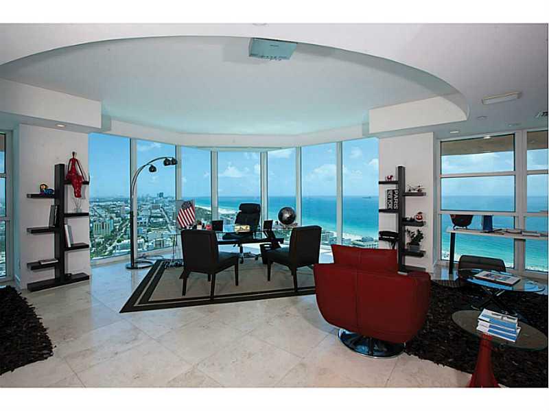 Awe-inspiring oversized 5,450 SF two story condo in the sky! 3 BR+staff/4.5BA with a private foyer, floor-ceiling glass provides 360 degrees of expansive views of ocean, bay, city; Upper level: eat-in kitchen with Gaggenau stainless steel appliances, priv ate in- home office with direct ocean views easily converted into a bedroom, family room, theater room, dining room. Lower level: master suite w/his & her walk-in closets, his/her full baths + 2 more bedrooms. Located in SoFi.