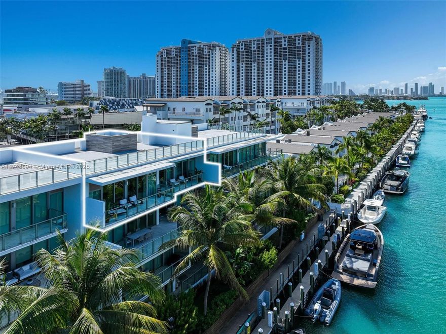 Step into luxury at Palau Sunset Harbour's Penthouse 02, boasting a total of 4,256 SF indoor/outdoor space. The residence includes 2,031 SF interior area, 320 SF balcony area, and a 1,905 SF private rooftop. Featuring 2 beds, 3.5 baths, with a simple conversion option to a 3rd bed. Floor-to-ceiling windows flood the space with natural light, revealing stunning views of the water and Sunset Islands. The gourmet kitchen features Wolf appliances and a wine cooler. Elegant marble floors, refined wood paneling, and niches w/living walls add unique elegance. Lutron and Savant smart home upgrades, custom closets, and motorized blinds elevate the ambiance. Designed by renowned architect Kobi Karp, Palau PH02 perfectly balances urban convenience and tranquility, offering an unparalleled lifestyle.