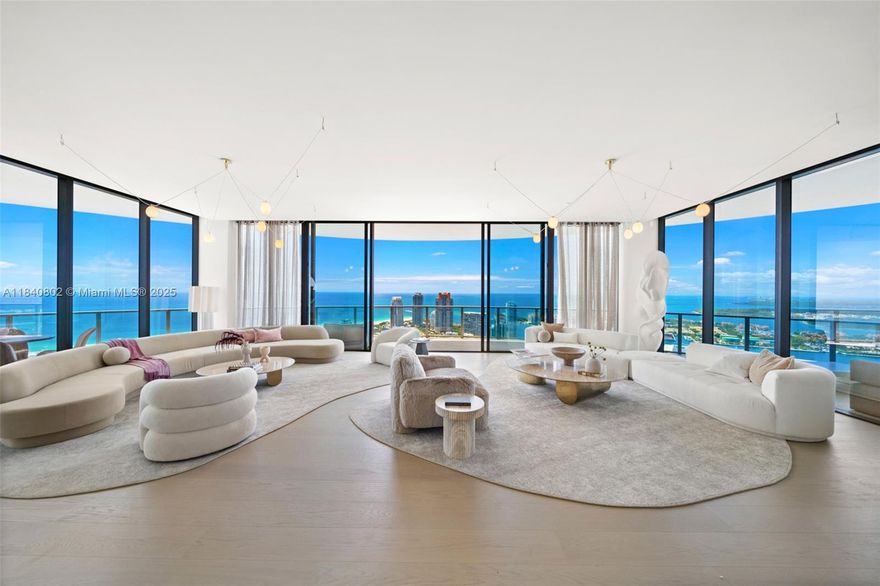 The LAST remaining Penthouse at Five Park Miami Beach. Fully furnished (price reflects unfurnished) residence featuring 5 beds + media room with 6.5 baths, 11 ft+ ceilings. 6000 sq ft of interior space, complemented by 1,868 sq ft of wraparound terrace. Sweeping views of magical sunsets over the Miami skyline, and sunrises over the Ocean. Open living space meticulously designed and detailed by Meyer Davis is equally suited for lavish entertainment and serene contemplation. Five Park is the newest luxury residential tower in Miami Beach, delivered Nov 2024. It offers its residents amenities including private beach club, 2 pools, gym, spa, on-site restaurant and the exclusive 26th floor Canopy Club. Most sought-after location due to proximity to restaurants, beach, parks etc.