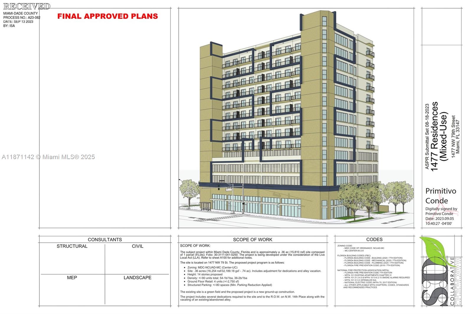 SITE PLAN APPROVED/Opportunity Zone project for 126 units + retail. Seller financing possible. Can expand the project + 6 floors and up to 185 units total by right (or make the build smaller without resubmitting site plan) Unit count scenarios provided in the attachments.
Nearby developments: Lennar 79th St Project both Swerdlow group projects (37 acre West Little River project, and mixed-use brightline Little River District) HueHub on 84th St w/ 4,032 units. Benefits of this project include 75% reduction in property taxes in perpetuity, waiver of impact fees and refund in sales tax on materials, CRA TIF Incentives. Cost savings of $1,713,600 off construction estimate. Updated water/sewer infrastructure provided by the county abutting the property. Construction estimate available.