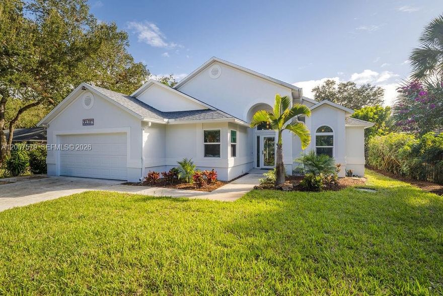 Exceptional coastal retreat just steps from the beach, offering a rare combination of thoughtful updates, modern systems, and relaxed Vero Beach living—all with no HOA. This fully furnished 3-bedroom den residence is designed for comfort and flexibility, featuring impact windows and doors, a 2023 roof, and a bright, open layout with vaulted ceilings. The updated kitchen includes propane gas cooking and flows seamlessly into spacious living and dining areas, ideal for everyday living and entertaining. Extensive system upgrades add long-term value and peace of mind, including complete repiping, a 2024 drain field, and a well-maintained septic system. The home also features an enhanced HVAC system with ultraviolet light technology to improve air quality, along with a whole-house triple filtration system. Step outside to a private paved patio surrounded by tropical landscaping, just a short walk to beach access. Whether used as a full-time residence, seasonal escape, or investment, the property offers both comfort and versatility in a prime location near Wabasso Bridge, with easy access to dining, boating, and nearby golf and tennis clubs. $10,000 seller concession offered toward installation of oven/microwave. No HOA restrictions. Sizes are approx/subj to error.