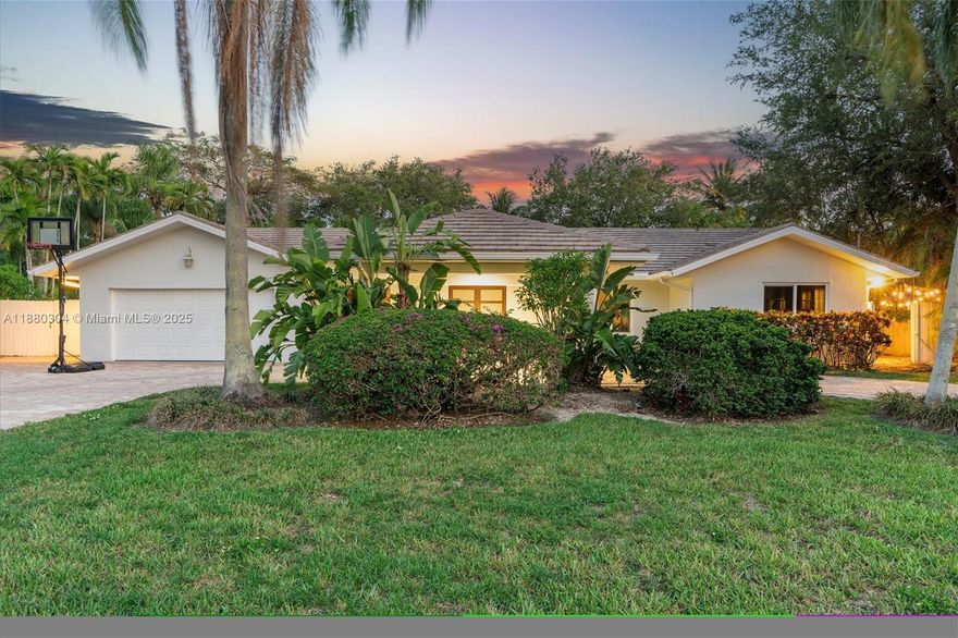 This 4 BR 3.5 BA SFH (0.34 Acre Lot) with approximately 3,000 Sq Ft is located in one of South Miami's most
sought after neighborhoods. This residential enclave offers elegant travertine & wood floors throughout, impact
windows & doors, and a split floor plan with 3 A/C zones providing superior comfort, privacy and tranquility. The
spacious Primary Suite features walk-in closets, a spa-like bath w/ direct access to the patio. Relax or entertain in the oversized 8-Ft deep heated pool w/ spa surrounded by lush landscaping, a wet bar, a mature mango tree, and a passion fruit vine. Concrete tile roof, 2-car garage, porte-cochere, and circular brick paver driveway. Just minutes from Miami's top Private and Public schools, parks, cinemas and the Shops at Sunset Place.