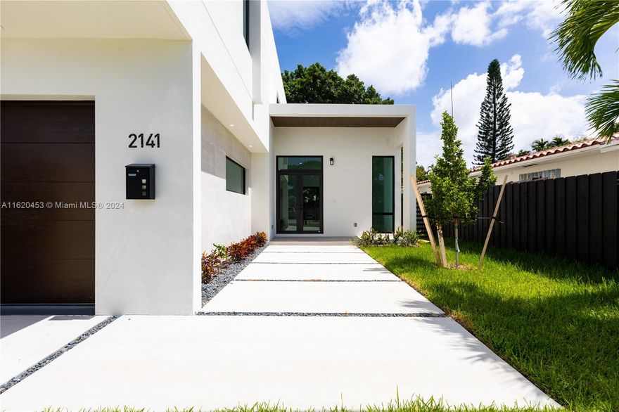 Breathtaking 3,590 sqft Brand New Two-story Single Family Home in Prime location (Quiet street in Silver Bluff), 7 minutes away from Brickell and 4 blocks away from Coconut Grove! New construction with an open floor plan, Double-door entry, 4 beds, 3.5 baths. Features a modern design, natural light in all rooms, high-end finishes, modern appliances, Italian kitchen, Grey Calacatta quartz countertop, walk-in pantry, 10" ceiling height, all doors are 8' height (including closet doors). Spacious bedrooms, comfortable living spaces, private pool, a covered terrace with overhand (with two different full-stacking-sliding-doors access), BBQ built-in on the terrace. Large garage (with workshop) and additional uncovered parking inside property fence. Security alarm and Cameras pre-wired.