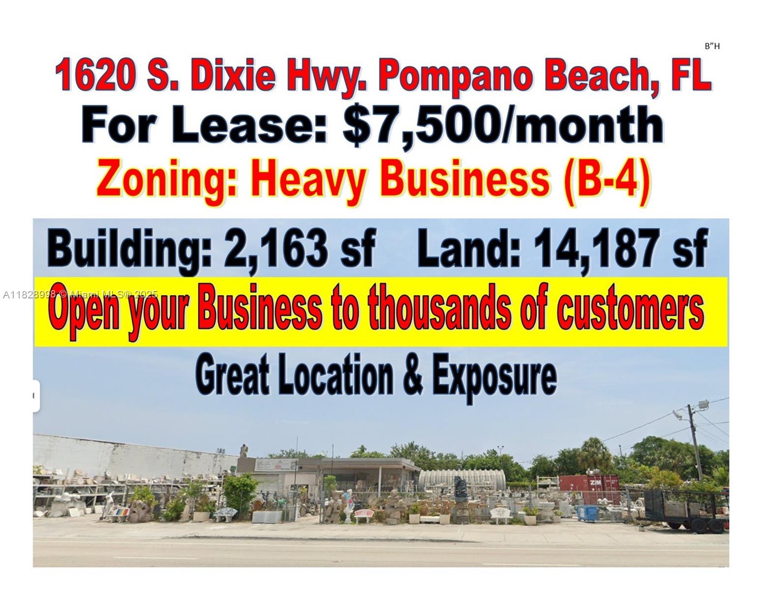 Great Opportunity to Lease a Commercial Building 2,163 sf in a lot of 14,187 sf, with a Commercial Heavy Business District(B-4) allow the following uses: Adult & Child Day Care, School, Art School, Medical Office, Urgent Care Facility 24 hours, Botanical Garden, Animal Grooming, Pet Hotel, Veterinary Hospital, Animal Shelter, Pet Shop, Boat or Marina Parts Sale & Repairs & Servicing, Boats Sales & Rentals, Amusement Arcade, Bar or Lounge, Brewpub, Nightclub, Restaurant, Automotive Painting or Body Shop, Muffler/Transmissions Sales & Installation, Automotive Repair & Maintenance Facility, Gas Station, Tires Sales & Mounting, Professional Office, Art, Music or Dance Studio, Dry Cleaning, Bank, Laundromat, Antique Store, Art Gallery, Convenience Store, Grocery Store, Pawn Shop, Thrift Store