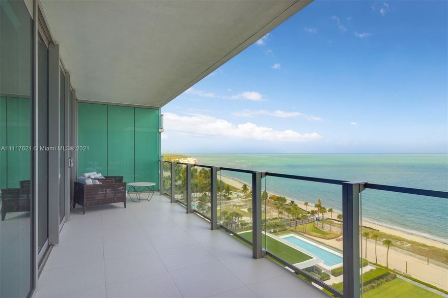 Instantly fall in love with this elegant "beach chic" home at Oceana! Perfectly finished unit offers flow-through 3 bedrooms + staff & 4.5 baths overlooking the beach, the bay & Miami skyline. Ready for move in with the finest attention to details: Snaidero cabinetry, custom closets & built-ins. Resort amenities include 500 foot private beach, recreational pool are with shade bungalows, tennis courts, a state of the art fitness center with spa, yoga studio & lap pool, entertainment room, kids' room & more