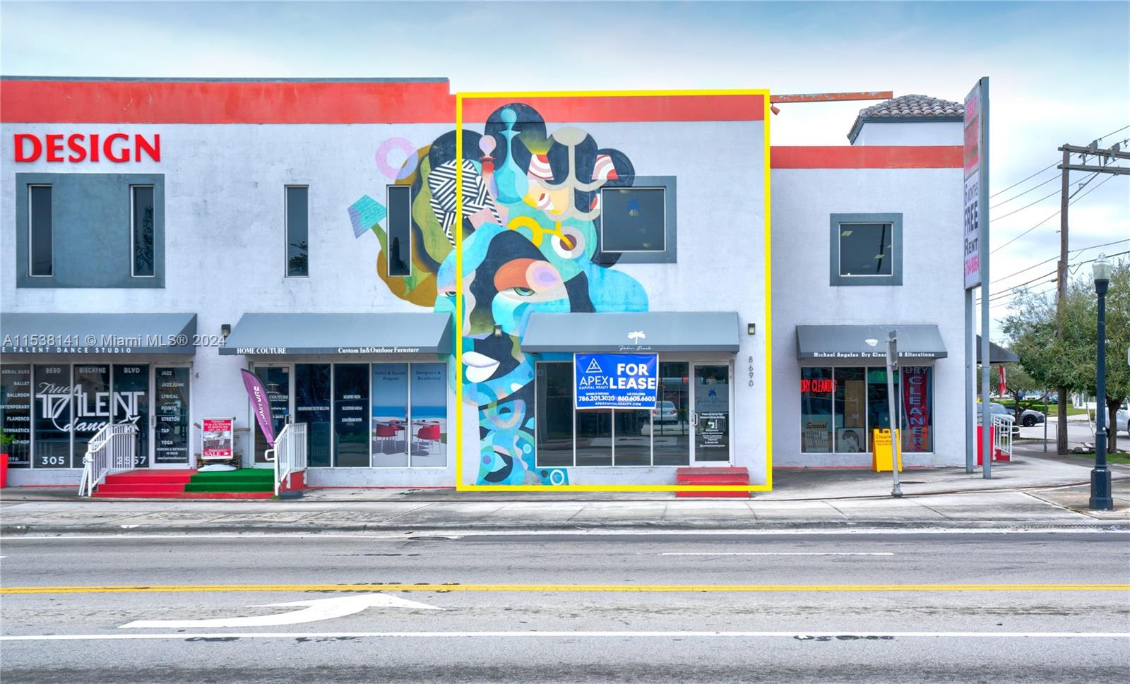 Proudly presents an exceptional opportunity to lease a premium retail commercial space positioned along the southern edge of Miami Shores. Enjoy unparalleled exposure with excellent frontage & visibility on Biscayne Blvd. This retail space enjoys prominent visibility in a unique drawing of customers from Miami, El Portal, Design District & Miami Shores alike. Boasting a sleek & contemporary design, the unit features 18 FT ceilings & polished concrete floors. With 2,300 SF of floor area, this space is primed to customize the layout to suit a multitude of businesses. The unit also features a mezzanine, measuring 15x34FT, perfect for additional retail space, storage, or an office area. Dual access from both ends of the building enhances accessibility & offers flexibility in space utilization.