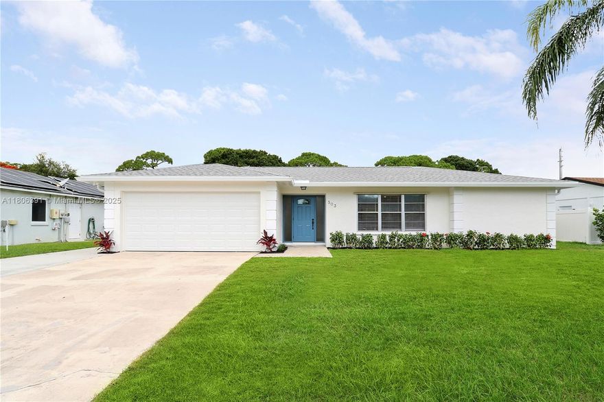 Completely Remodeled 3 Bedroom 2 Bathroom CBS Pool Home with a 2 Car Garage in the Heart of Jupiter!! NEW Roof. NEW A/C System. NEW Hurricane Rated Garage Door. Beautiful Kitchen featuring White Shaker Cabinets and Quartz Counter-tops. NEW Stainless Steel Appliances. Bathrooms have been Totally Renovated and feature NEW Vanities, Toilets, Mirrors and Shower Tile. NEW Flooring and Baseboard Throughout. NEW Interior Doors Throughout. NEW Fans and Fixtures Throughout. Updated Electric. Freshly Painted Interior and Exterior. No HOA or Restrictions. Located in a Great School District. Easy to Show. Must See!!