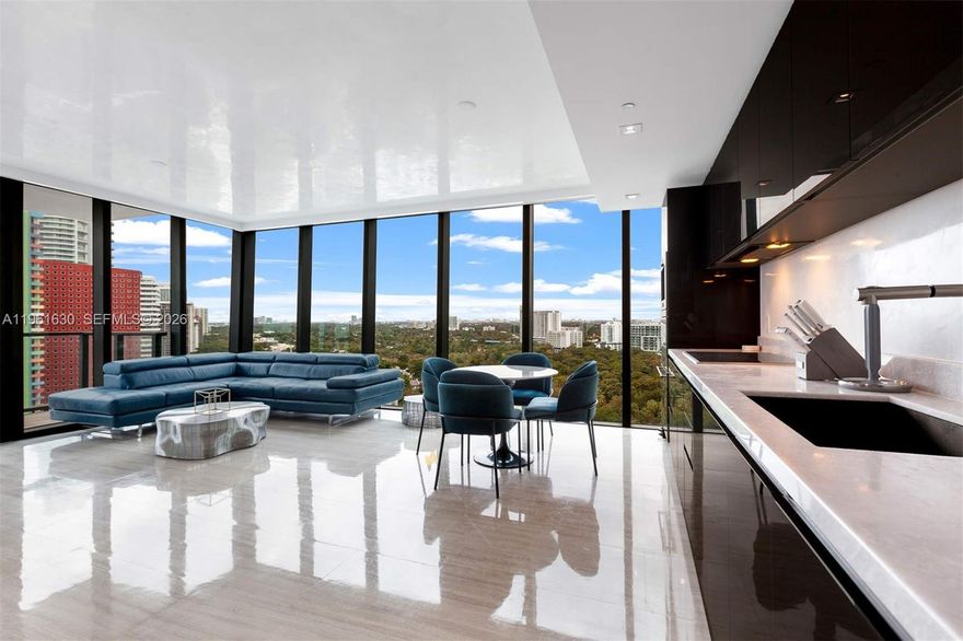 Marvelous Modern 1 Bed 1.5 Bath Corner unit at the Luxury ECHO Brickell Condominium, with beautiful views towards Simpson Park, the bay, Brickell Avenue. Marble floors throughout, Italian kitchen cabinetry with top of the line appliances, integrated coffee machine, custom mirrors. Smart I-Home tablet system for blinds, Venetian Plaster Walls, Eclectic Shades and key-less entry. Incredible biggest wrap-around terrace of the whole building, with summer kitchen, perfect for entertaining or simply enjoying the great view! Pool and Bar deck with 360 panoramic views of the bay, ocean, and city or get a great work out with beautiful views from the gym and spa club. Resort style living with Concierge Services, and more! The unit comes with 1 Valet Parking Space.