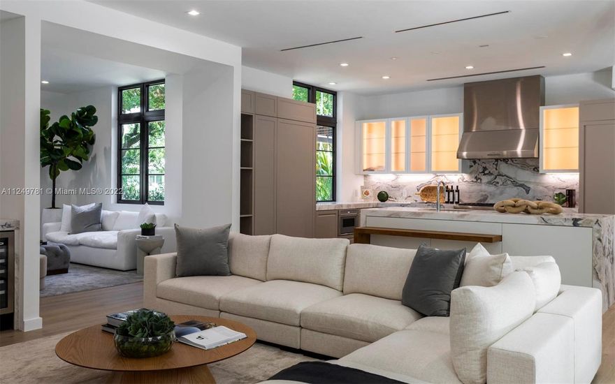 New construction in beautiful South Gables with the finest finishes. Seamless floorpan including 5 bedrooms/5.5 bathrooms, spacious chefs kitchen with top of the line appliances, large living areas great for entertaining including summer kitchen overlooking the beautiful pool and gardens. Excellent location, walking distance to Sunset Elementary.