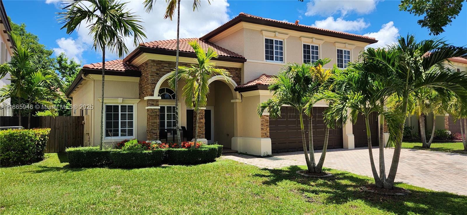 Large and elegant 4/3 home in Estates at Mendicino. Almost 3000 sq ft of actual living area plus a 3 car garage. Lot is 6732 sq ft giving you room for a private pool. It offers large open areas with high ceilings and plenty of windows making it bright and light. This home has been updated with a new kitchen completed with all stainless steel appliances, quartz counters, wine fridge and a large pantry. Tiles on first floor and laminated wood floors on the second. Oversized primary bedroom with an extensive primary bath. New A/C. Gated complex (Malibu) with security guard entrance and 24 hours patrol. Enjoy resort like amenities such as Clubhouse, Tennis courts, pool, kids playground, walking paths and more. Under 5 minutes to Turnpike and Baptist Hospital. Lowest price for this size home.