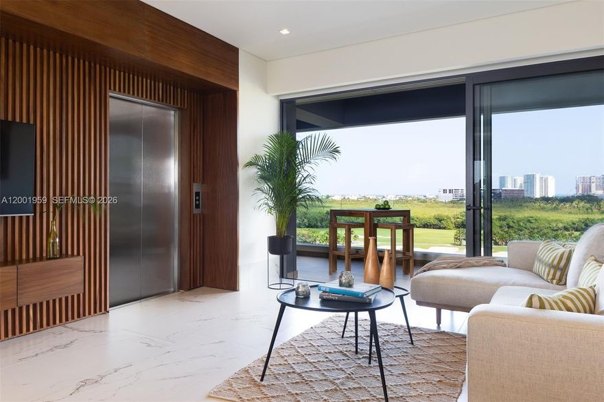 WOHA is situated on the edge of the Puerto Cancun Golf Club, overlooking a natural preserve, the posh Puerto Cancun skyline, and the Caribbean. Like living in an ecological habitat, this development is a marriage of sustainability and design, merging the highest levels of comfort and aesthetics, so you can live the balanced life you've always dreamed of. Solar panels and wind turbines tucked away on the building’s rooftop quietly help power the common areas, reducing the carbon footprint as well as shared energy costs. Water recycling and separation, and rainwater harvesting tanks further reduce costs and environmental impacts. Resort-style amenities make this an amazing place to live. Multi-sectioned swimming pool, fitness center, wellness spa, massage, sauna, co-working lobby, sports lounge, billiards room, kid’s club, mini golf, pet park, and event room provide outlets for your daily routines. Private elevators with biometric access authentication. Hurricane-resistant floor-to-ceiling glass, ample balconies, flow-through design maximizes natural breezes that power the wind turbines on the roof, for efficient cooling of the interiors without the need for a/c. High-efficiency zoned and central a/c, recessed LED lighting, energy-efficient appliances, sound reduction and UV-control windows. Developer employed the finest interior and exterior finishes, from Italian porcelain flooring and closets to cabinets, appliances, hardware and fixtures, lighting and electric.