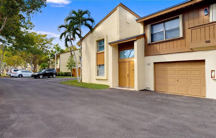 Two story corner unit featuring 2 bedrooms and 1.5 bathroom. The first floor offers tile throughout, a functional kitchen with a gas stove, a half bath, a dining area, and a spacious living room perfect for entertaining family and friends. The unit includes an attached one-car garage with a washer and dryer, plus additional parking surrounding the property. Enjoy a cozy private patio ideal for barbecues. The community offers excellent amenities, including two pools, two tennis courts, billiard tables, a clubhouse, and on-site management. Conveniently located near major highways, shopping centers, and great schools. A must see!