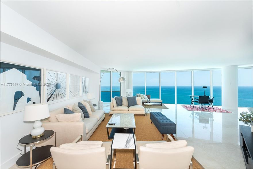 AMAZING OCEAN OCEAN VIEWS FROM THE 32TH FLOOR!!! FULLY FURNISHED UNIT. Private Foyer. Huge living area with direct ocean views from floor to ceiling windows. 3 bedrooms with DIRECT OCEAN views & 3.5 BATHS. European Kitchen with Miele appliances and subzero refrigerator. Marble Floors. 10 FT ceilings. Amenities: fitness center, spa, massage rooms, complimentary breakfast room, wine & cigar lounges, theater, party room, 4 tennis courts. Beach Service & Pool restaurant. 24 hs security, Valet Parking, Lobby Attendant and Concierge. AVAILABLE 21, 2025.