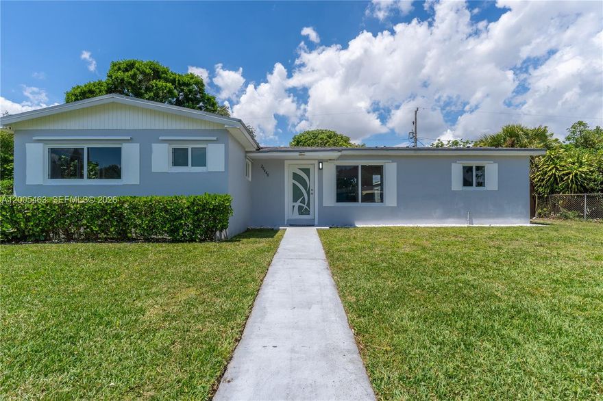Beautiful home on a spacious lot just behind Hard Rock Stadium, located in a rapidly growing area. Recently renovated with impact windows and a brand-new kitchen. Features a large fenced backyard with fruit trees, a pool, and storage shed. Great location with strong future potential. Must see!