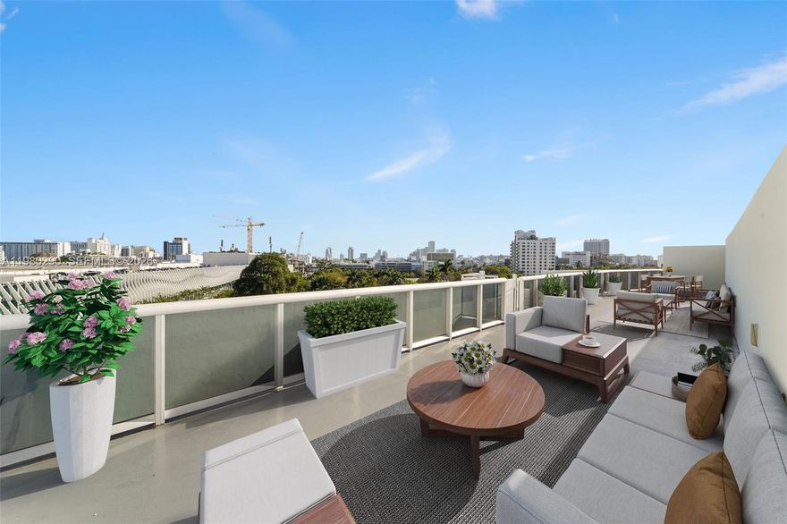 Rarely available penthouse at Meridian Lofts featuring an extraordinary 1,700 SF private rooftop terrace—a true rarity in South Beach. PH16 offers 1,809 SF of interior space with 12' ceilings, floor-to-ceiling glass, and a bright open layout, plus two assigned parking spaces. The two-level rooftop terrace offers endless potential to design your own outdoor retreat—imagine a wellness area with sauna, hot tub and cold plunge, outdoor gym, movie screen lounge, cabana-style seating, private garden or green wall, and multiple spaces for entertaining and relaxing with skyline views. Opportunities like this are exceptionally rare in Miami Beach.  Meridian Lofts is a centrally located boutique building with rooftop pool and spa, fitness center, and attended lobby. Ideally located across from the Miami Beach Golf Course and moments from Lincoln Road, Sunset Harbour, parks, dining, shopping, and the beach.