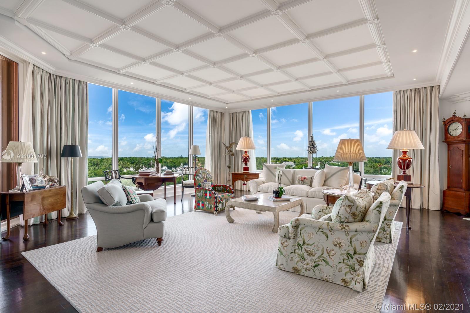 Beautiful and sophisticated Gables Club residence with breath taking views. Elevator opens into an elegant private foyer which guides you into spacious living areas with natural light and custom mill-work and coffered ceilings. An over-sized balcony offering waterway views is perfect for entertaining. The chefs eat-in kitchen has 2 Viking electric ovens, a Viking electric cooktop and a Sub-Zero refrigerator/freezer. A grand primary bedroom suite has a sitting area with custom built-ins, a fireplace, and 2 walk-in closets. Also available, guest suite #103 complete with kitchen, dining and sitting area. Resort-style amenities include 24-hour concierge, valet, clubhouse, swimming pool and a tennis court.