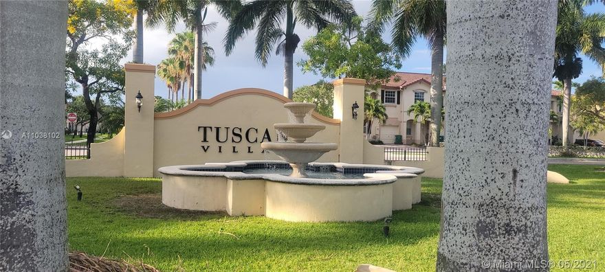 Large Townhome in the thriving community of Courts at Tuscany! Near London Square (Mediterranean Style Outdoor Mall) Major retailers and Great Variety of Dining choices. The home features 3 bedrooms, 2.5 baths, a 1 car garage, terrace, balcony end unit with adjacent green area. Large living area, family room with next to open concept kitchen. New AC 2017 As an owner at Courts at Tuscany you are entitled to the use of a private fitness center, large community swimming pool and clubhouse. Other services included are exterior lawn maintenance, exterior pest control, and private security. All for a very low monthly maintenance fee of $126. 5 min. to soon to be finished SW 128 ST ramp connecting 874 Don Shula Expressway.