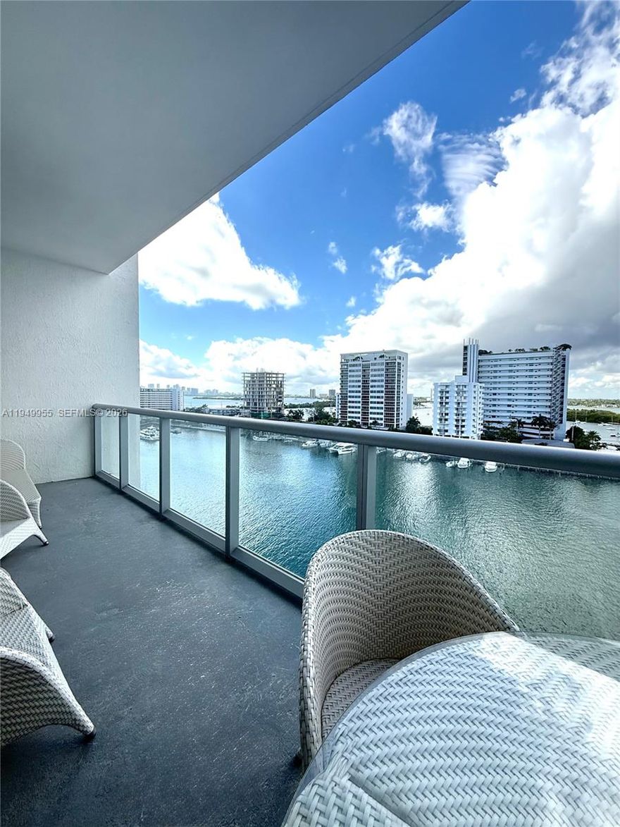 Stunning 2BR + spacious den and 3BA residence at Eloquence on the Bay with breathtaking water near.  Bright open layout with generous living areas floor plan. Resort-style amenities including bayfront pool, fitness center, tennis courts, 24/7 surveillance, valet, and marina. Prime North Bay Village location close to Miami Beach & Downtown.