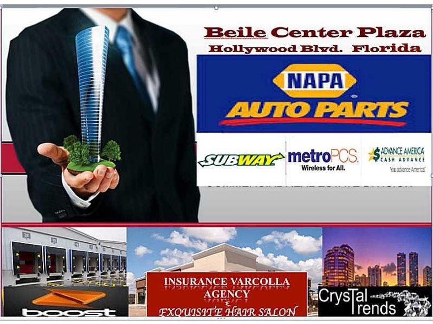 2014 RENOVATED PLAZA National Tenancy: More than two thirds of occupancy are National brands like: Napa Auto-Parts,  Metro PCS  Subway Restaurant,  Advance America,  Boost mobile Prime location: on Hollywood Blvd major ExpresswaysLong Term Tenants, 59 Par king - Spaces 6 Compromised C Class Building Upsides: Enough vacant land for expansion and update Rental Rates. Extraordinary visibility Exposure with an excess of 51,300 daily traffic , 100 % Occupancy- 14,353 Sq Ft. of Building, 56,881 Sq Ft. of Land.
