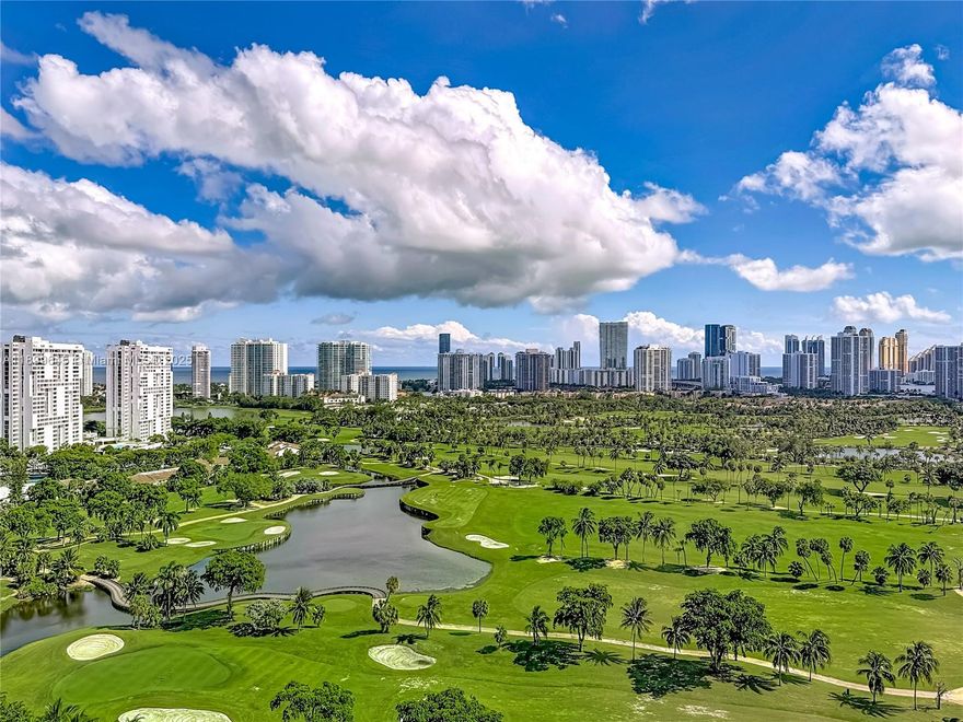 Enjoy unobstructed panoramic views of the Turnberry golf course and the ocean from this high-floor 2-bed, 2-bath residence in Coronado Tower II. Spacious layout with floor-to-ceiling windows and a private screened balcony offering stunning sunrise vistas. Updated kitchen with stainless-steel appliances and tile flooring throughout. The building has completed its 40-year certification and features a pool, gym, sauna, and 24-hour security. HOA includes cable, internet, water, and more. Close to Aventura Mall, beaches, and dining.