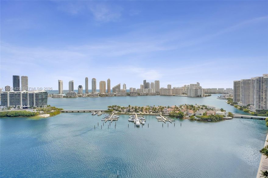 This 23rd-floor 2B/2.5B + a Den, condo offers 2,970 SF of elegant living with breathtaking panoramic ocean, Intracoastal, and skyline views. A private elevator foyer provides direct access to the unit. The flow-through layout features marble floors, impact windows, and expansive east and west terraces ideal for sunrise, sunset, and nighttime skyline views. Enjoy cooking in your kitchen with ocean-blue views and entertaining in the living areas with relaxed coastal vibes. The spacious primary suite includes terrace access, a walk-in closet, and an oversized spa-style bath. Located in The Peninsula One, a full-service waterfront community with luxurious amenities, minutes from Aventura Mall, beaches, dining, A-rated schools, parks, and more.