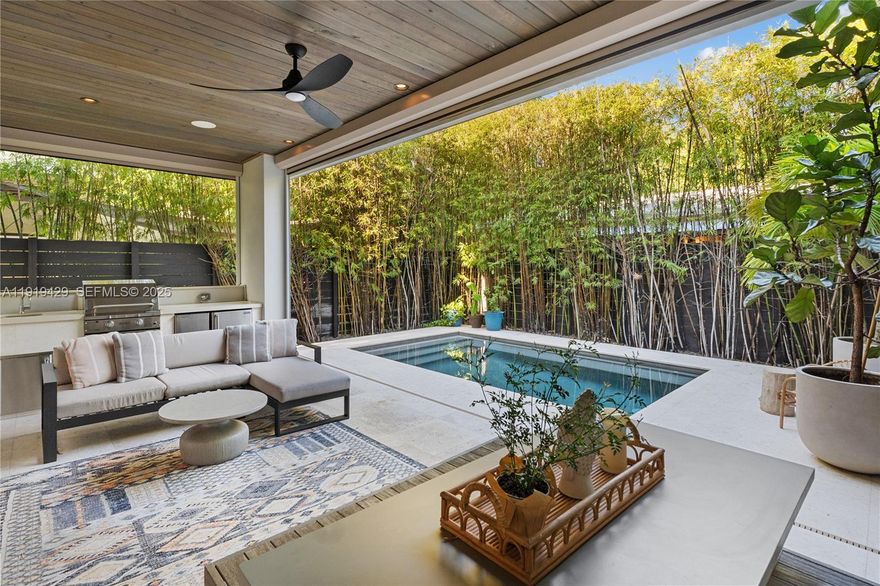 Stunning townhouse in North Grove with custom upgrades. This residence features open floor plan with a total of 4 bedrooms and 4 and a half bathrooms distributed as follow: 1 bedroom downstairs with ensuite bathroom, 3 bedroom upstairs all with ensuite bathrooms & walk-in closets. The second floor also offers a spacious laundry room and a custom built multifunctional area on the hallway. The main floor offers Chef's kitchen with Wolf gas range, large fridge with double freezer drawers and custom built bar. Flow-through access to the relaxing backyard perfect for indoor/outdoor lifestyle, featuring a summer kitchen, outdoor shower,  built in speakers, electric screens & cabana bathroom. The property is fully gated with a 1 car garage and driveway space for an additional vehicle.