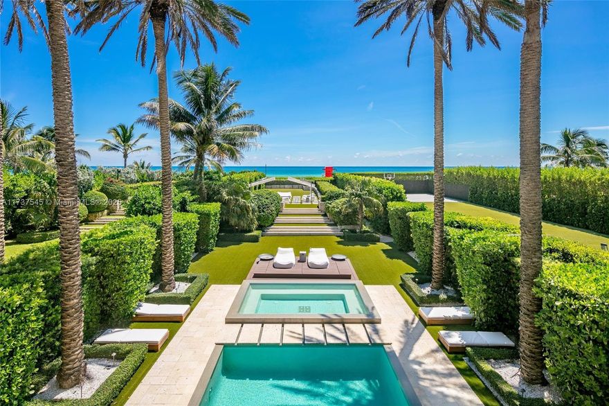 Enjoy a life on the ocean in one of only 12 beachfront homes in all of Miami Beach. Boasting 3 floors of curated living spaces, impeccable finishes and ocean views that will take your breath away. Enter this modern Balinese style 5 bedroom, 6 bathroom home through a stunning courtyard with a fountain, day bed and verdant spaces throughout that lead you to the front door. What you experience in this home is stunning architecture, exquisite spaces for living, relaxing and entertaining. The outdoors are the epitome of oceanfront living reminiscent of a 5 star tropical resort with an infinity edge pool, outdoor dining and living area, summer kitchen with a built-in pizza oven, spa and elevated fire pit lounge all with a direct pathway to the beach