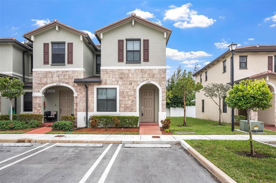 Must see new construction townhouse located in the prestigious Aquabella Community! Rare corner lot offering 3 bedrooms and 2.5 bathrooms PLUS one of the few homes with FULL IMPACT WINDOWS THROUGHOUT! Beautiful kitchen with timeless white cabinets and stainless steel appliances. Private fenced in backyard with a shed for extra storage! Portable generator hookup for added safety. Situated near Miami Lakes, this community provides easy access to top-rated schools, shopping and dining options. Conveniently located major highways! Homeowners can enjoy a range of amenities including a private lake, deluxe clubhouse with a pool, gym, kids room, dog park, and more!