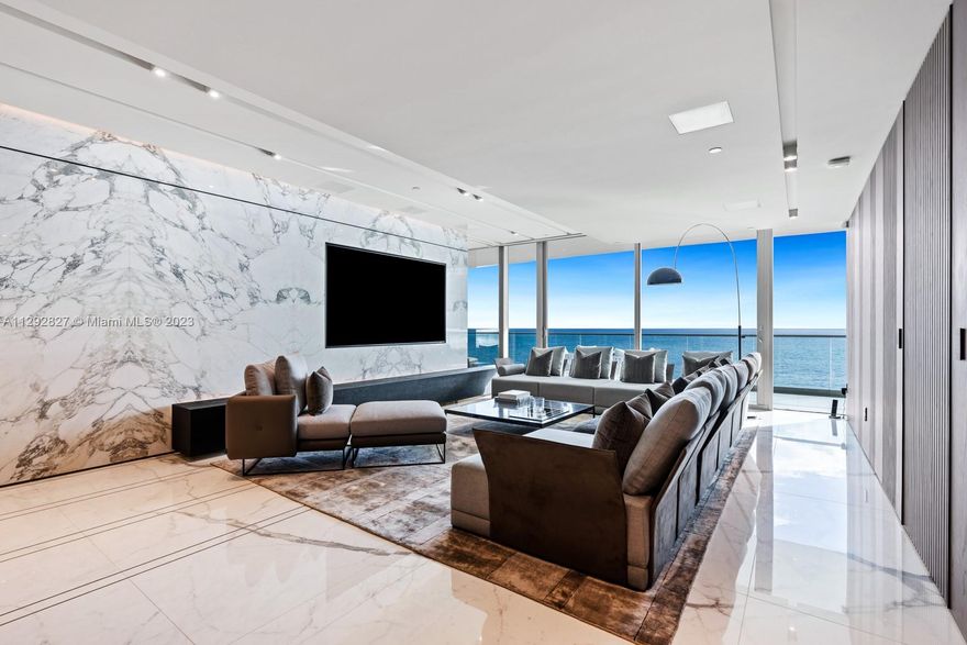 Direct oceanfront unit at Oceana Bal Harbour custom designed by Troy Dean Interiors. 2-bed + den & 3 baths. Custom millwork throughout the unit includes slatted wall panels, custom doors, wall units and closets. Other unparalleled features are trimless lighting and linear diffusers, porcelain flooring, Dorn Bracht fixtures, full integrated Crestron system including lighting & shades, smart tint privacy glass, leak detection system from Halo, Gaggenau appliances and Toto wall mounted toilets. Marvel over unobstructed, direct ocean views throughout and enjoy Oceana’s 5-start exclusive resort-style amenities including private restaurant, beach service, tennis courts, world-class spa and gym, movie theatre, poolside cafe by Stephen Starr and more.